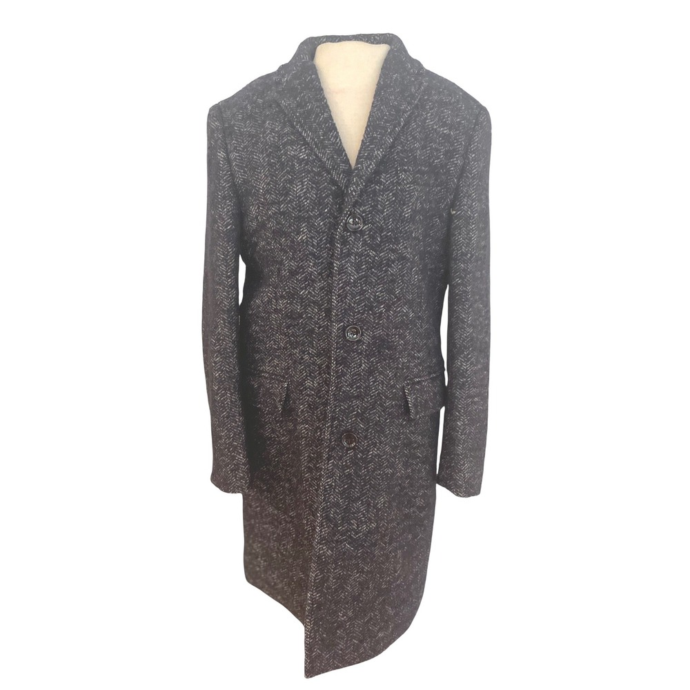 J.Crew Thompson Overcoat Mens 38 Blue Wool Herringbone Topcoat Classic Preppy